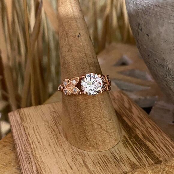 Sterling Rose Gold Solitaire Engagement Ring - Picture 5 of 6